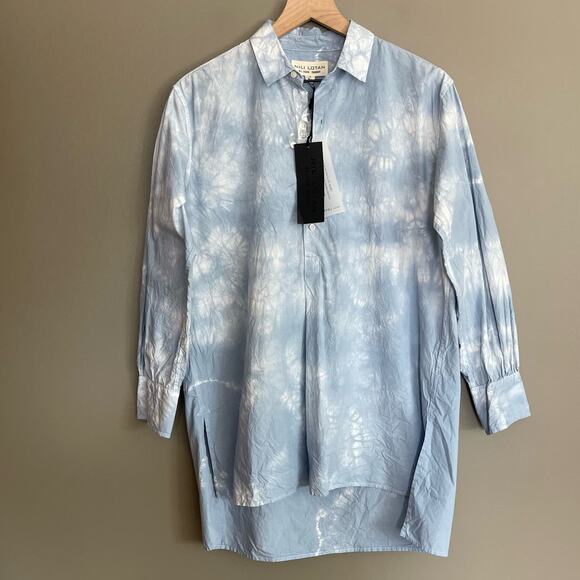 NWT NILI LOTAN Ambrose Tunic Top Blue White Size XS Crinkled Light Blue Tie‎ Dye - Picture 5 of 16